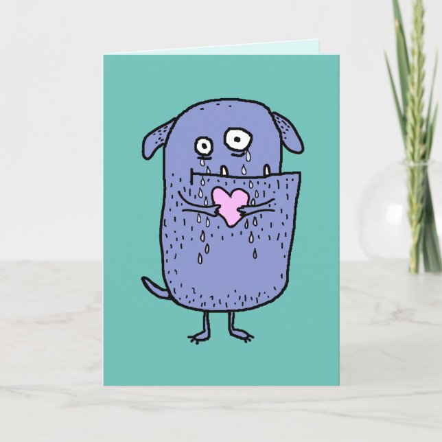 Heartbroken Whimsical Cartoon Dog Custom Text Card (Front)