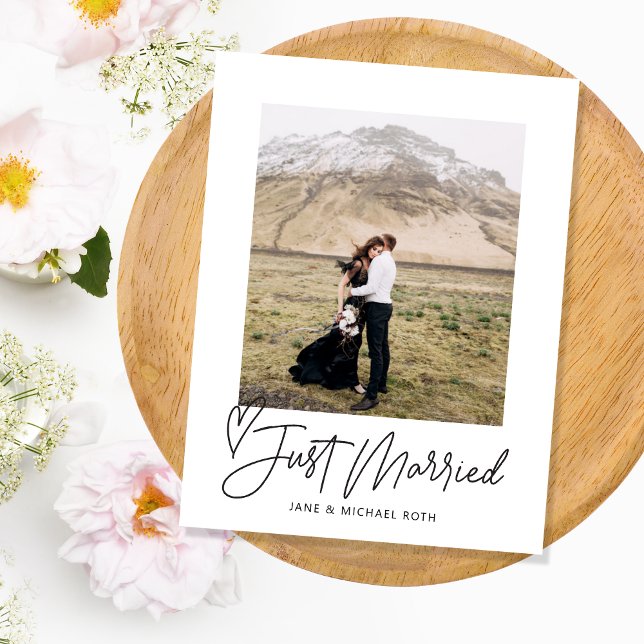 Hearted Just Married Elopement/Wedding Announcemen Announcement Postcard (Creator Uploaded)