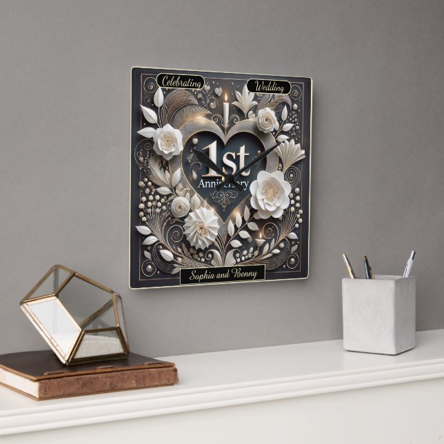 Heartfelt 1st Anniversary Paper Keepsake Square Wall Clock (Office)