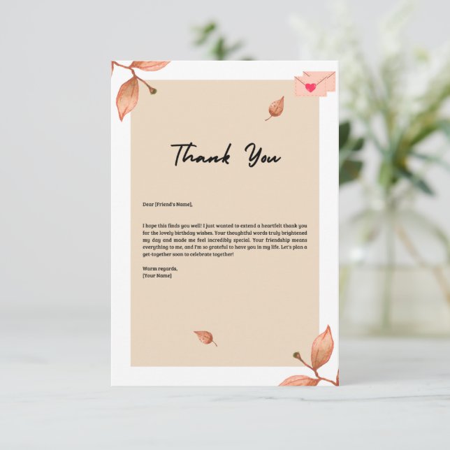 Heartfelt Appreciation: Birthday Thank You Card" (Standing Front)