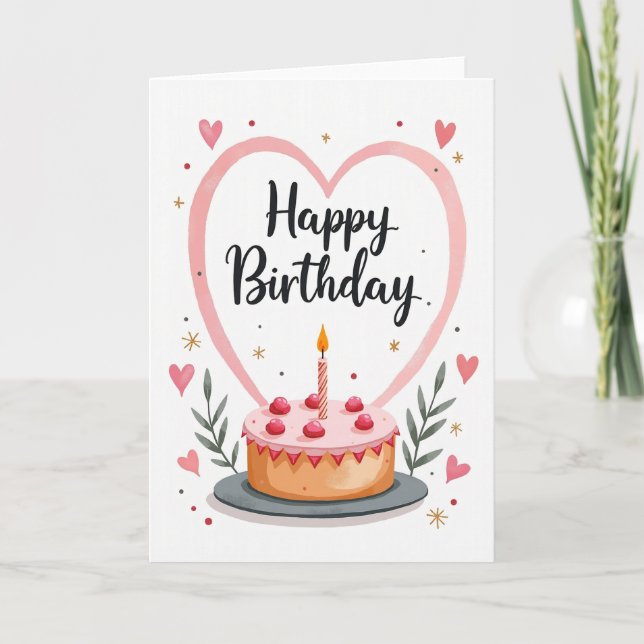 Heartfelt Birthday Cake Card (Front)