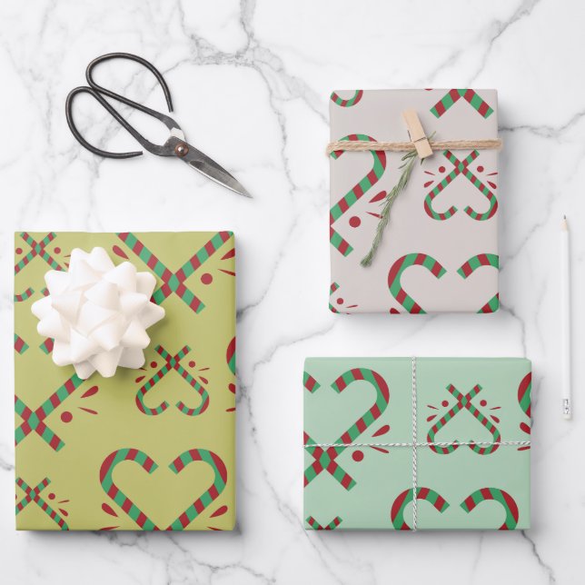 Heartfelt Candy Cane Pattern Wrapping Paper (Front)