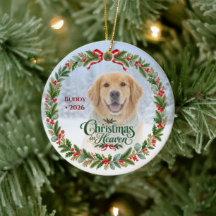 Heartfelt Christmas in Heaven Dog Photo Ceramic Ornament