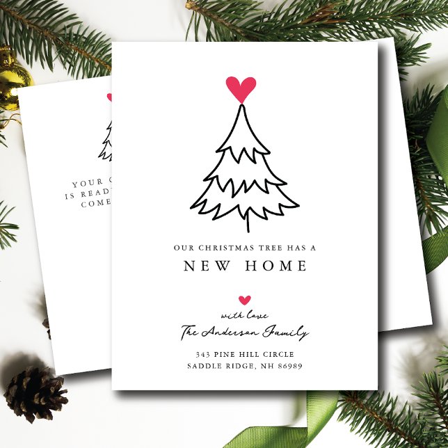 Heartfelt Christmas Tree New Home Moving  Announcement Postcard (Creator Uploaded)