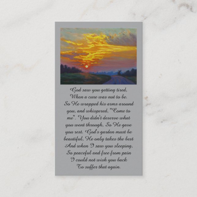 Heartfelt Condolences Sunrise Purple Red Prayer  Business Card (Front)