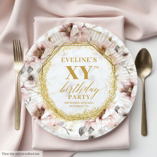 Heartfelt Dusty Pink Floral Birthday Paper Plates