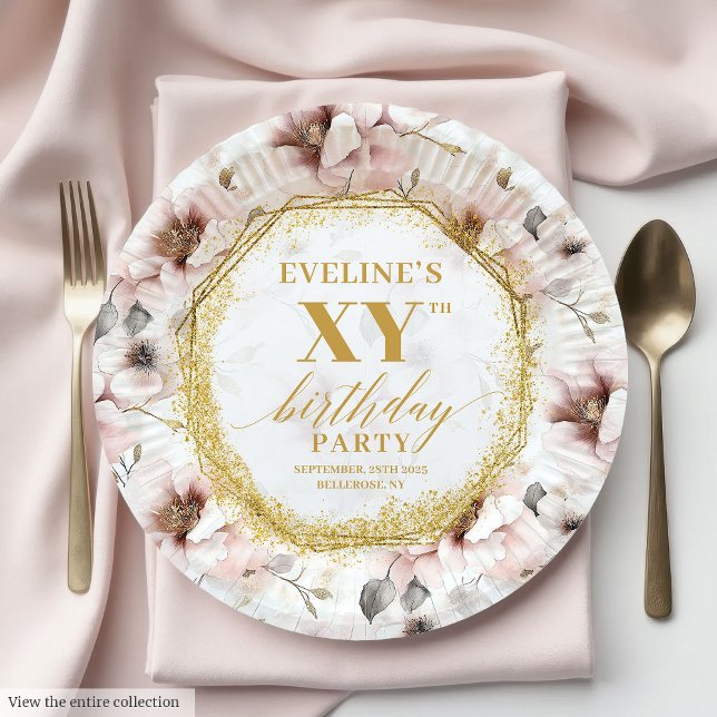 Heartfelt Dusty Pink Floral Birthday Paper Plates (Heartfelt Dusty Pink Floral Birthday Paper Plates

)