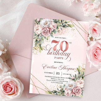 Heartfelt Dusty Pink Watercolor Floral 70 Birthday Invitation