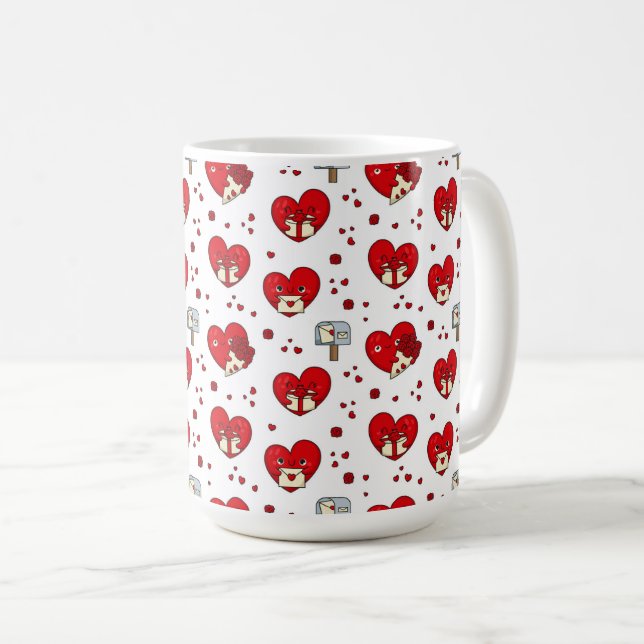 Heartfelt Expressions: Valentine's Day Pattern Coffee Mug (Front Right)