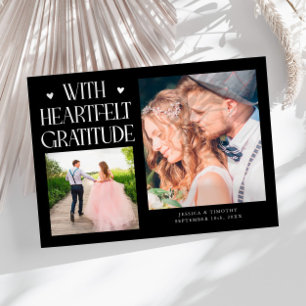 Heartfelt Gratitude Black Wedding Multi Photo   Thank You Card