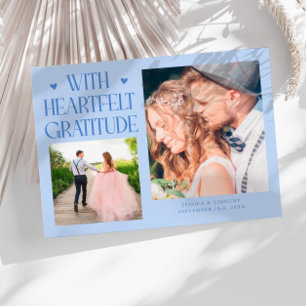 Heartfelt Gratitude Icy Blue Wedding Photo Thank You Card