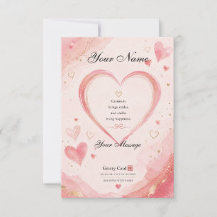 Heartfelt Gratitude Thank You Card Pink Watercol