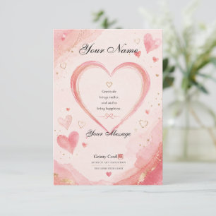 Heartfelt Gratitude Thank You Card Pink Watercol