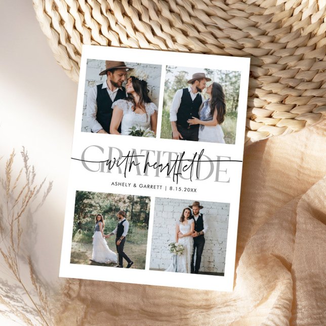 Heartfelt Gratitude Wedding Multi Photo White Thank You Card (Creator Uploaded)