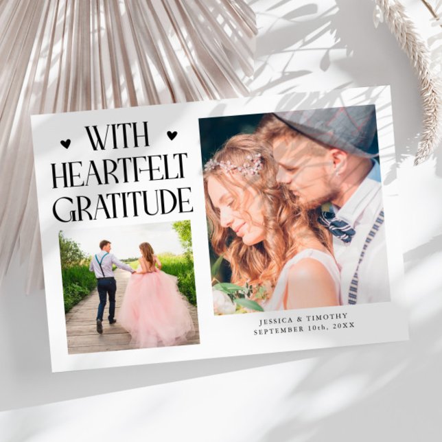 Heartfelt Gratitude White Wedding Multi Photo   Thank You Card (Creator Uploaded)