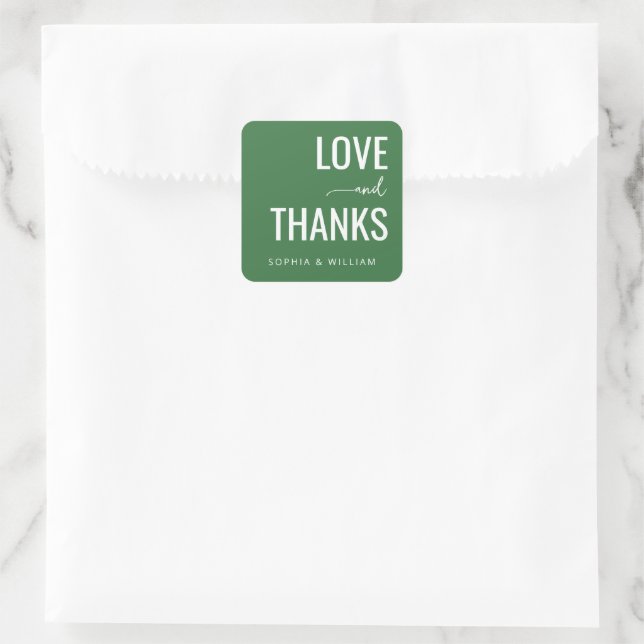 Heartfelt Green Love Thanks Square Sticker (Bag)