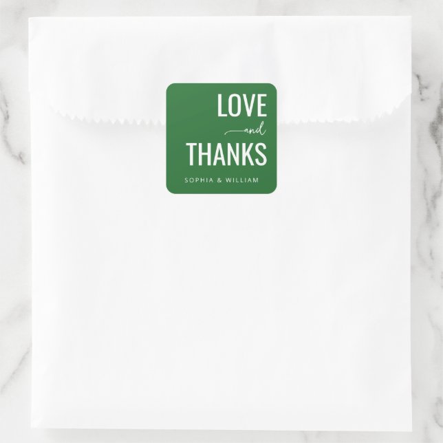 Heartfelt Green Typographic Greeting Square Sticker (Bag)