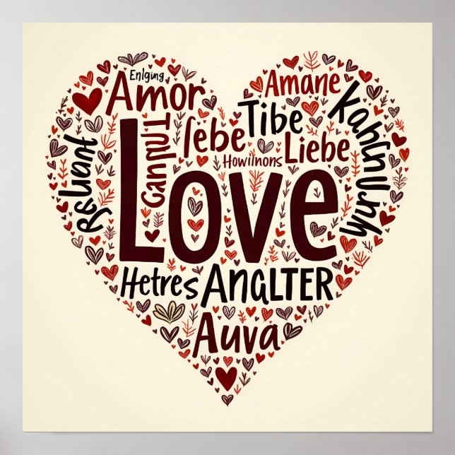 Heartfelt Love Word Cloud – Romantic Poster (Front)