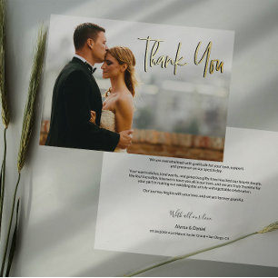 Heartfelt message custom wedding photo Thank you Foil Holiday Card