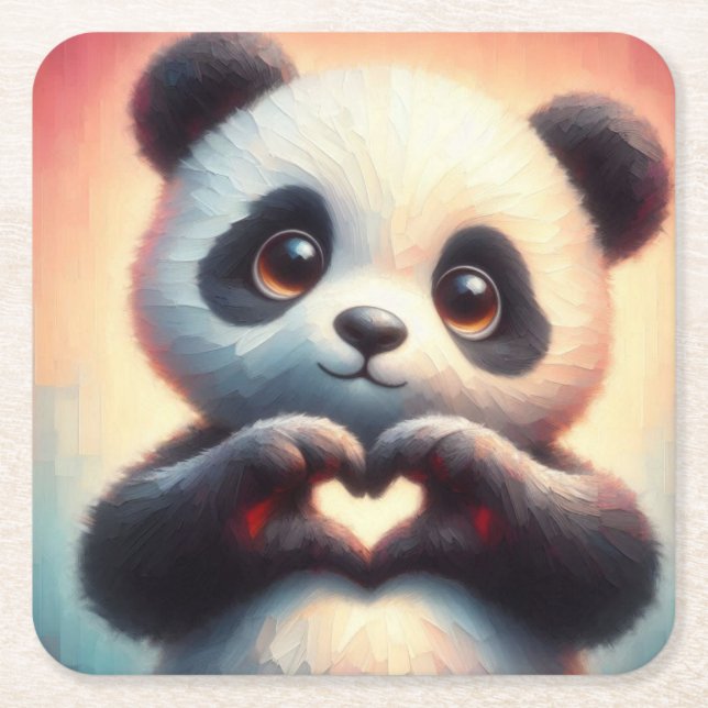 Heartfelt Panda Square Paper Coaster (Front)