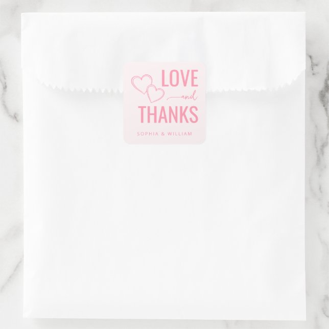 Heartfelt Pink Love Thanks Square Sticker (Bag)