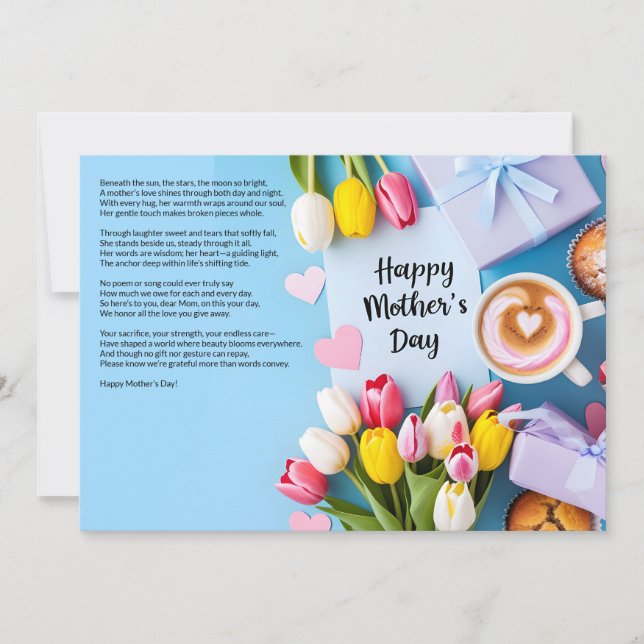 Heartfelt Poem with Tulips and Coffee Mother's Day Invitation (Front)