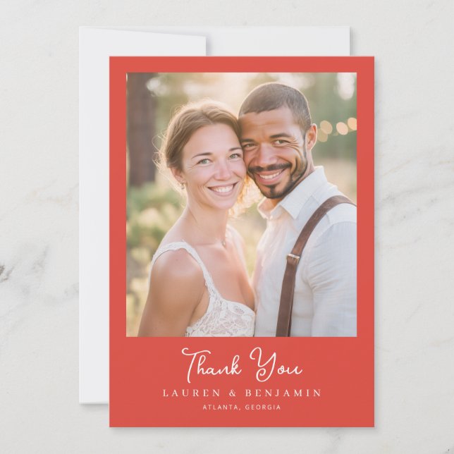 Heartfelt Red Modern Photo Thank You Card (Front)