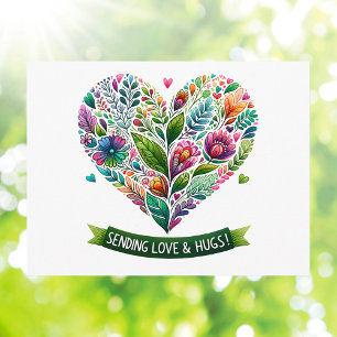 Heartfelt Sending Love and Hugs Floral Heart Postcard