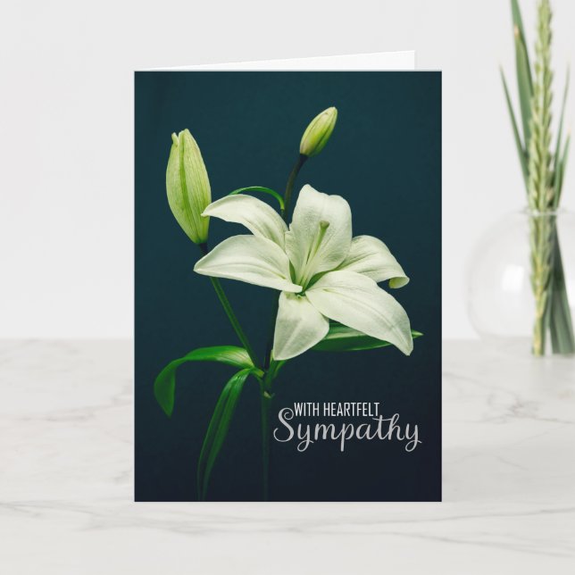 Heartfelt Sympathy For Anyone Beautiful White Lily Holiday Card (Front)