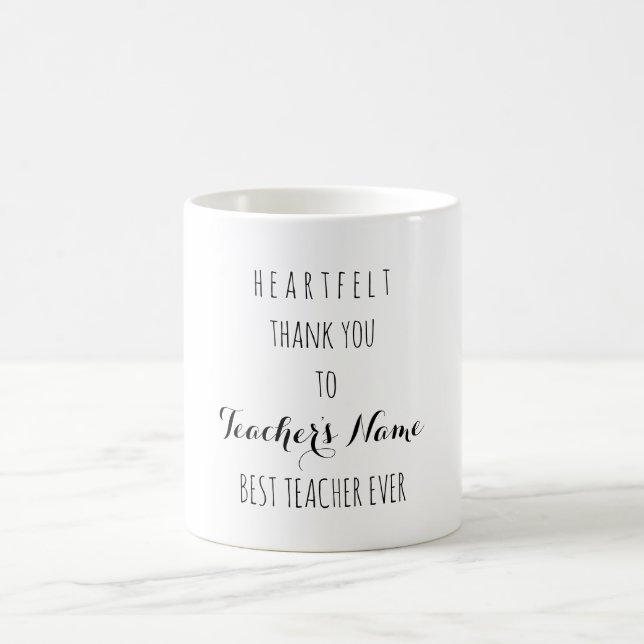 Heartfelt Thank You Best Teacher Ever Typography Coffee Mug (Center)