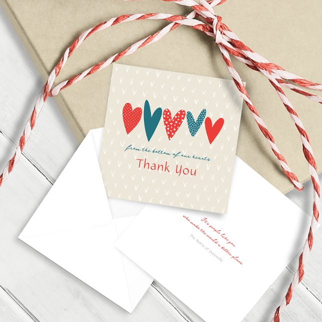 Heartfelt Thank you Hearts Small Teal Red Card (Creator Uploaded)