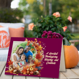 Heartfelt Thanksgiving Blessings Photo Foil Holiday Card