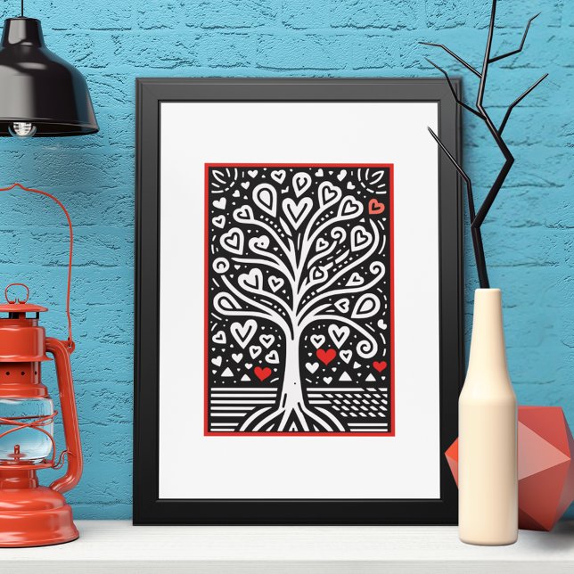 Heartfelt Tree of Love: Black & White Folk Art  Poster (Creator Uploaded)