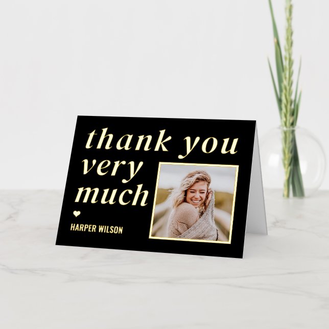 Heartfelt Words FOIL Modern Photo Thank You Card (Front)