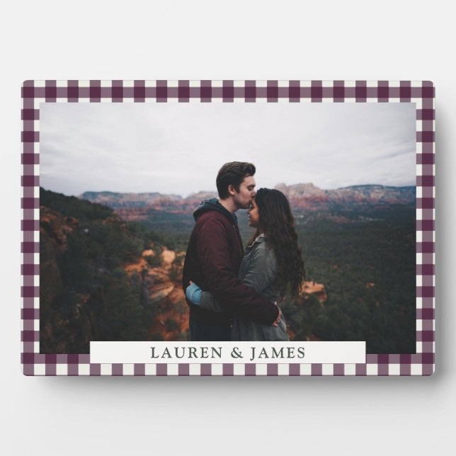 Hearthpine | Plum Gingham 1st Christmas Engaged Plaque (Front)