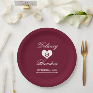 Heartline (burgundy) Wedding Paper Plate