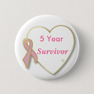 HeartPin-5 Year  Survivor 6 Cm Round Badge