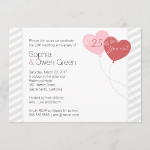 Hearts 25th Silver Wedding Anniversary Party Invitation