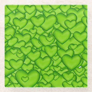 Hearts 3D Texture Green Pattern-68689 Glass Coaster
