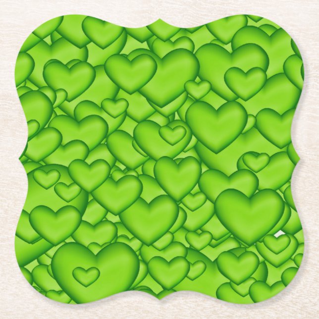 Hearts 3D Texture Green Pattern-68689 Paper Coaster (Front)