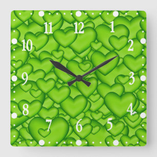 Hearts 3D Texture Green Pattern-68689 Square Wall Clock
