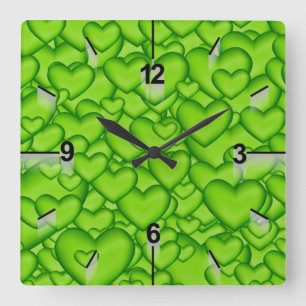 Hearts 3D Texture Green Pattern-68689 Square Wall Clock