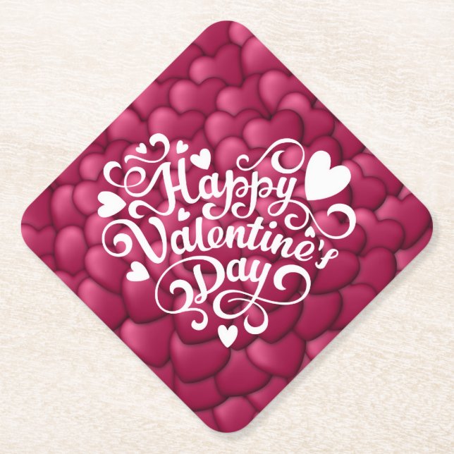Hearts 3D Texture Red Pattern-23803 Paper Coaster (Front)