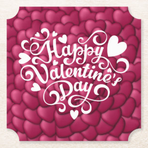 Hearts 3D Texture Red Pattern-23803 Paper Coaster