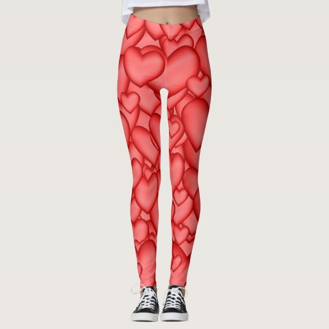 Hearts 3D Texture Red Pattern-23956 Leggings (Front)