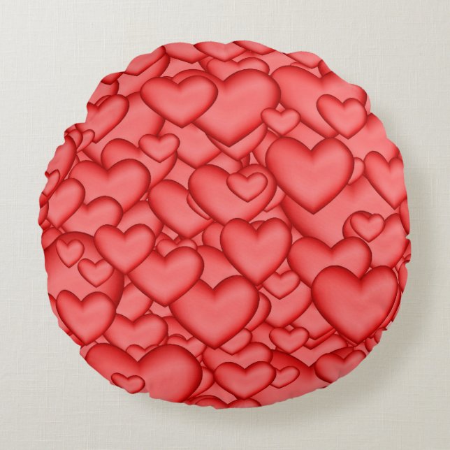 Hearts 3D Texture Red Pattern-23956 Round Cushion (Front)