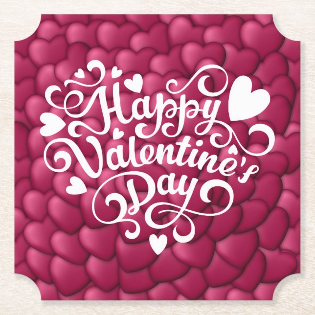 Hearts 3D Texture Red Pattern-32322-23803 Paper Coaster (Front)