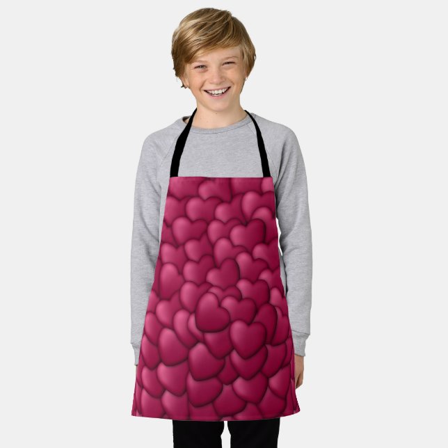 Hearts 3D Texture Red Pattern-32322 Apron (Worn)