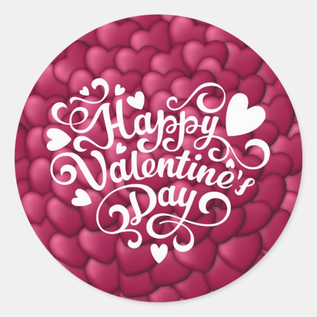 Hearts 3D Texture Red Pattern-32322 Classic Round Sticker (Front)