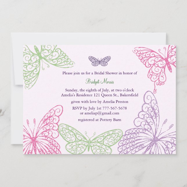 Heart's a Flutter Bridal Shower Invite lilac (Front)